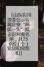 山东省国资委公示省属企业“两优一先”拟表彰对象名单，共250名（个）党员和党组织